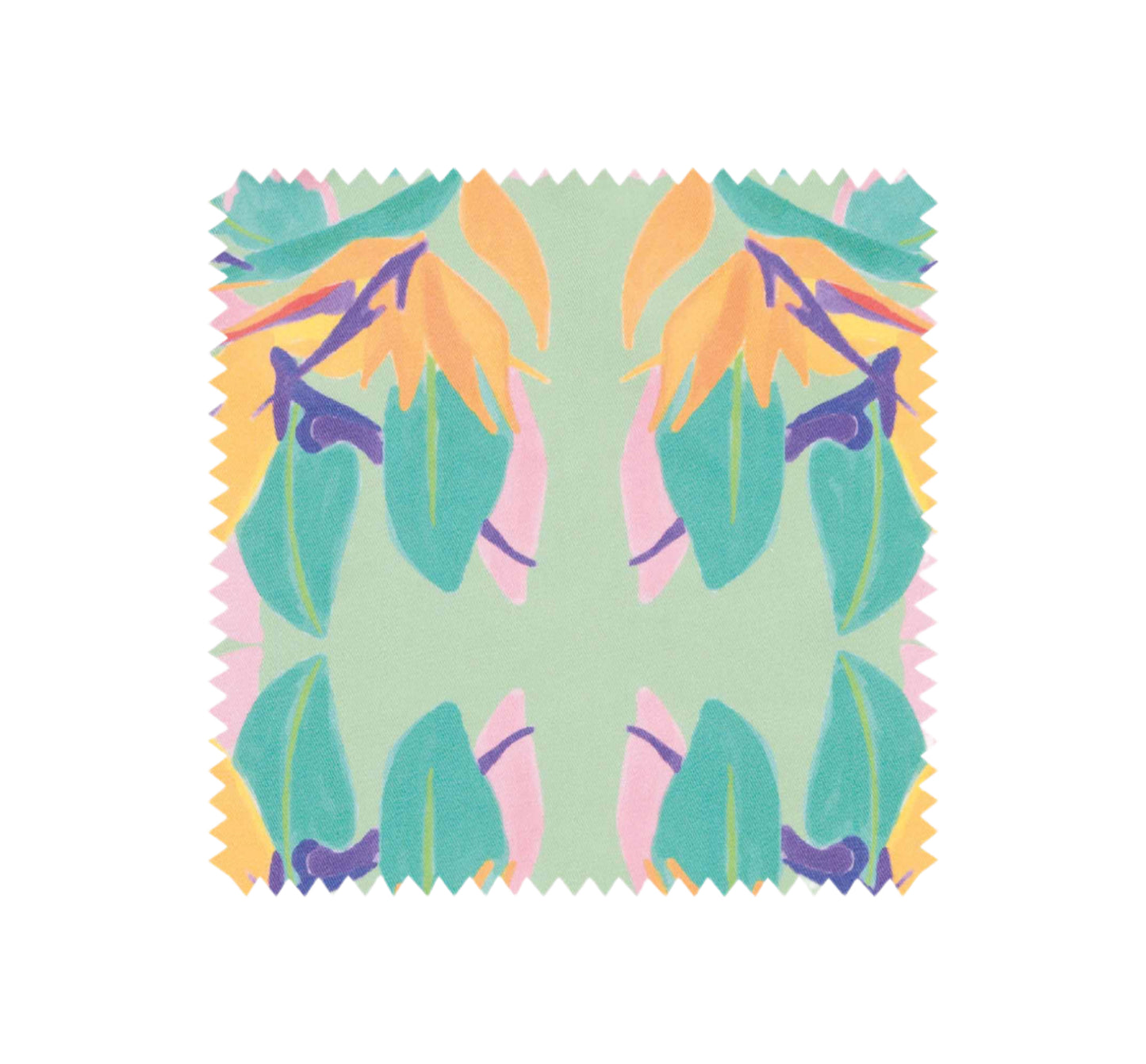 Swatch of paradise stripe apron, in colours green, orange, pink and purple