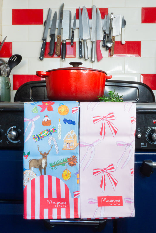 Christmas bows Tea towel