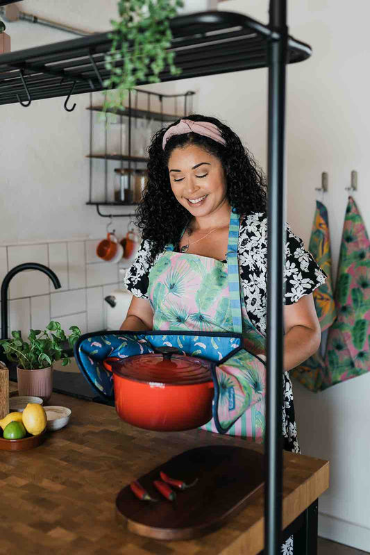 Pink palm stripe apron