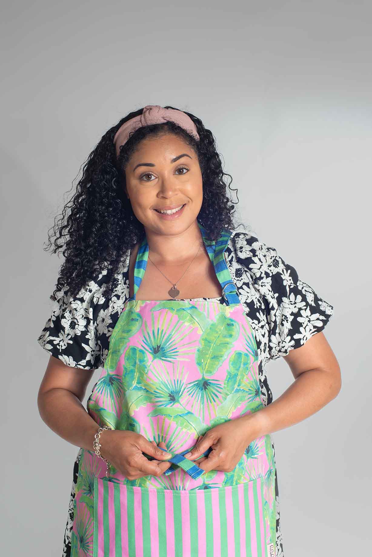 Pink palm stripe apron