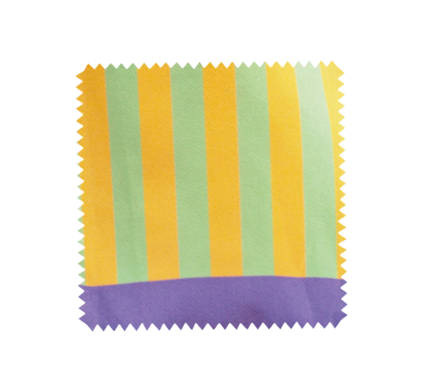 Yellow and green paradise stripe colourful tea towel swatch with purple edge by Mayajoy 