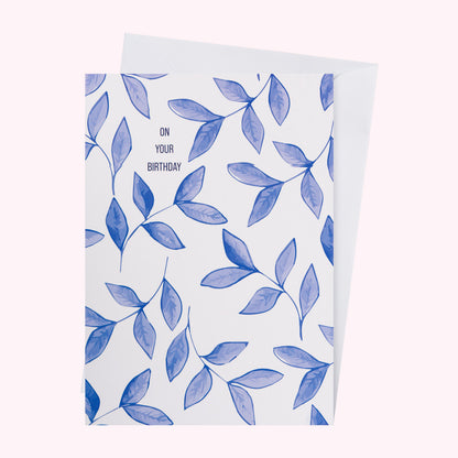 On your birthday Blue leaves card