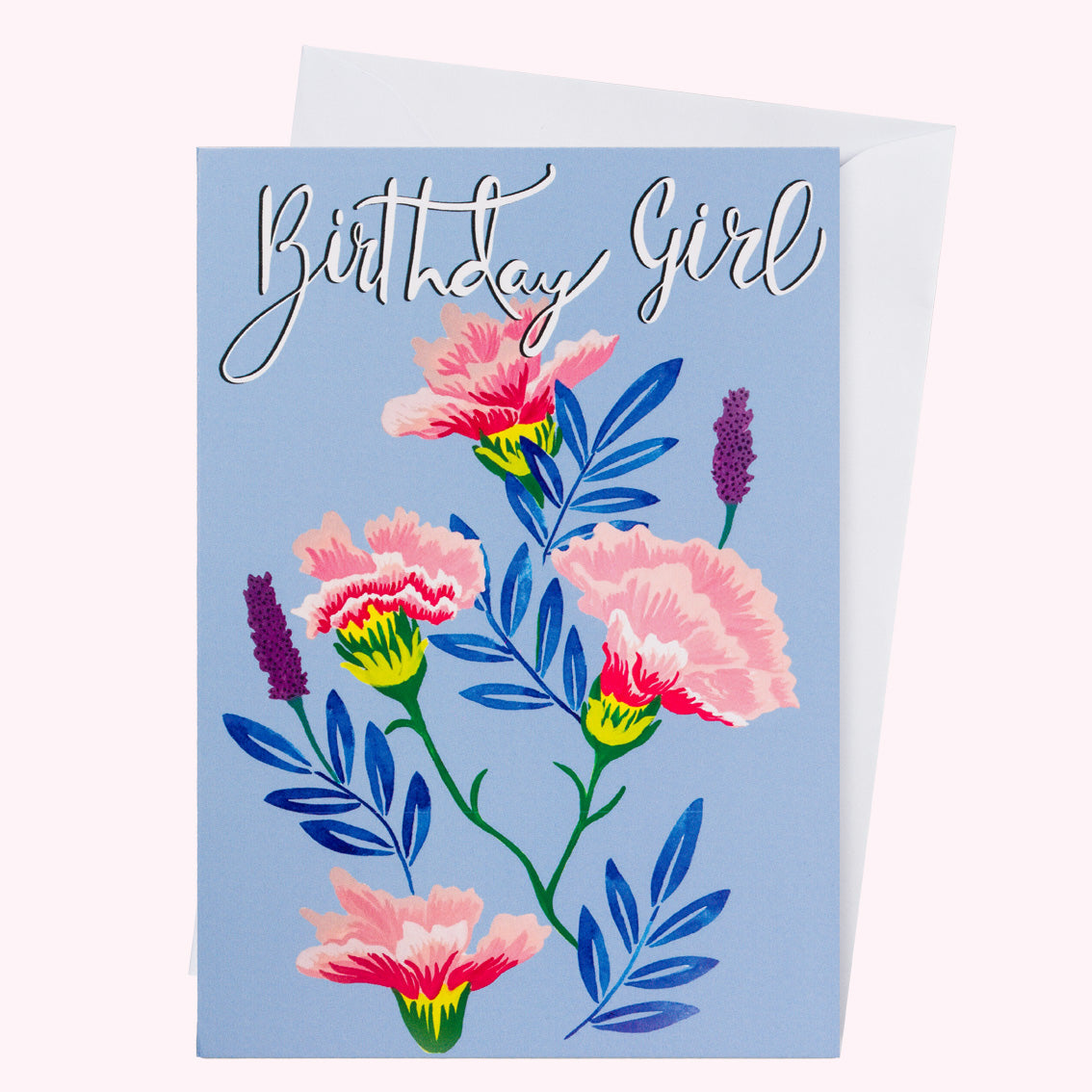 Birthday girl blue carnation card