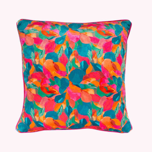 Fallen leaves cushion in velvet | Blue