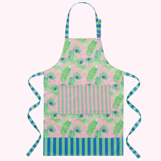 Pink palm stripe apron